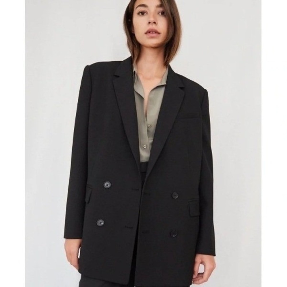 Aritzia Babaton Watson Blazer Double Breasted Black Long Suit Jacket Women Med